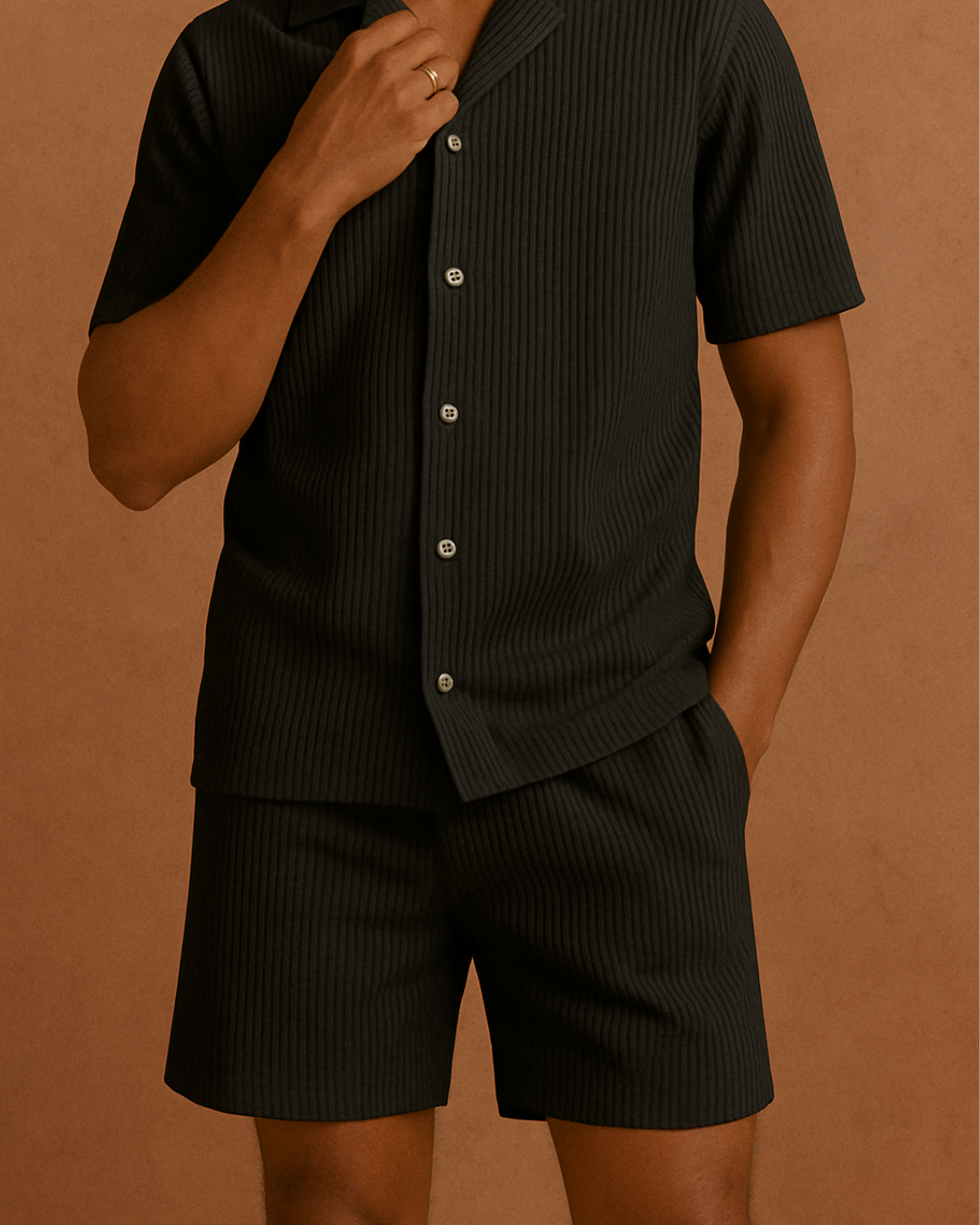 Forårs/Sommer Sæt – Ensfarvet Fløjlsskjorte & Shorts