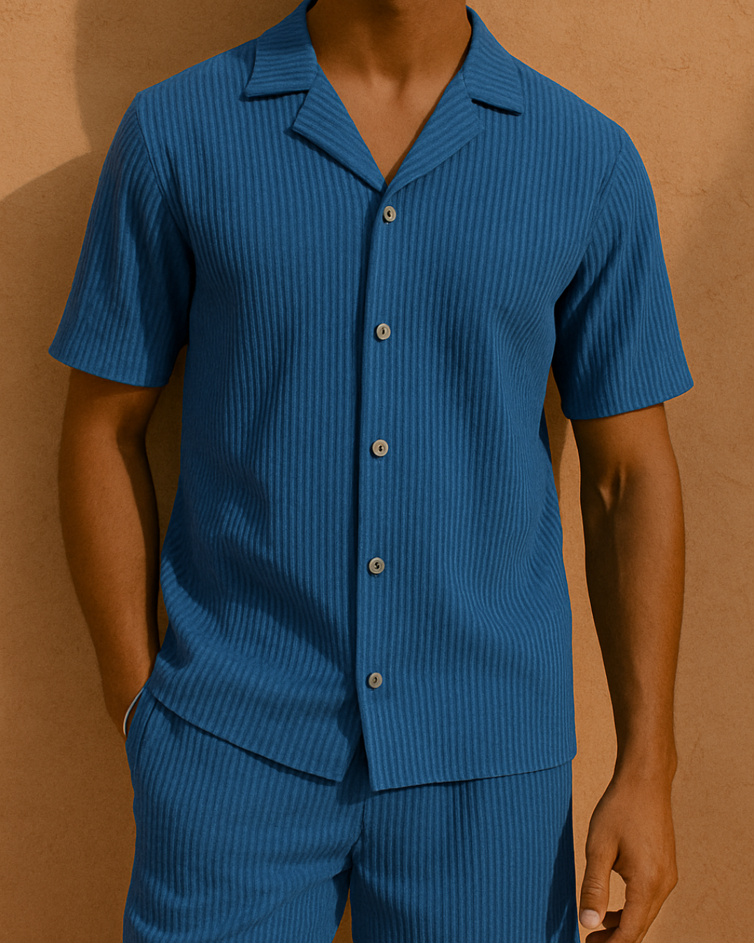 Forårs/Sommer Sæt – Ensfarvet Fløjlsskjorte & Shorts