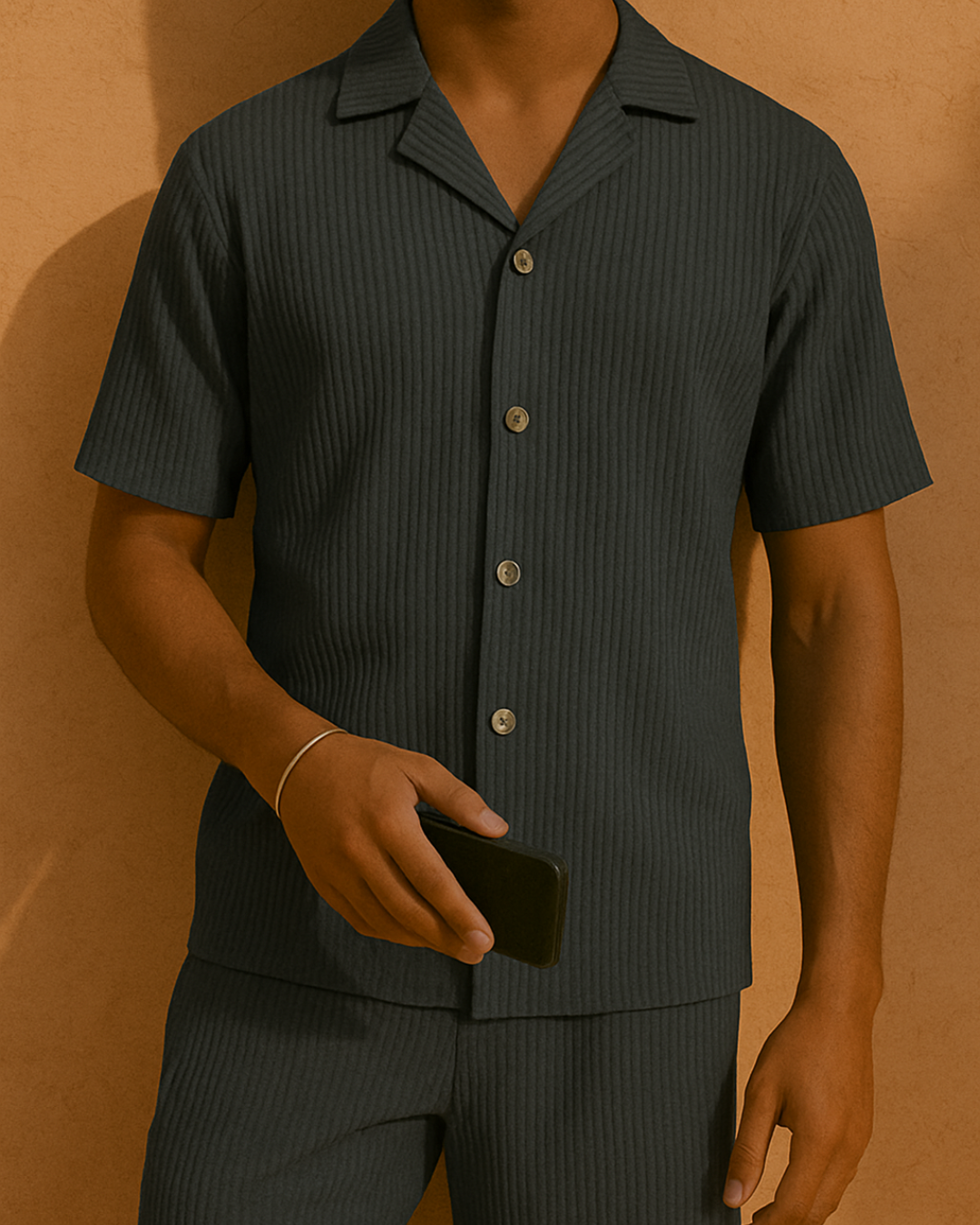 Forårs/Sommer Sæt – Ensfarvet Fløjlsskjorte & Shorts