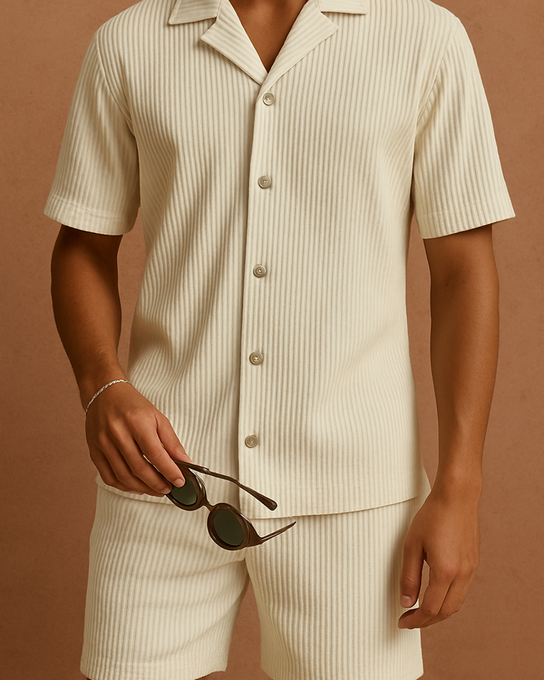 Forårs/Sommer Sæt – Ensfarvet Fløjlsskjorte & Shorts